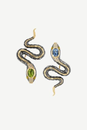 Elie Top Aquamarine & Peridot Serpent Earrings Magica Naturae