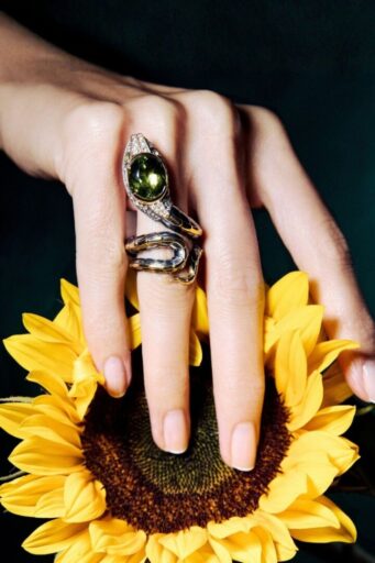 Elie Top Green Tourmaline Serpent Ring Magica Naturae