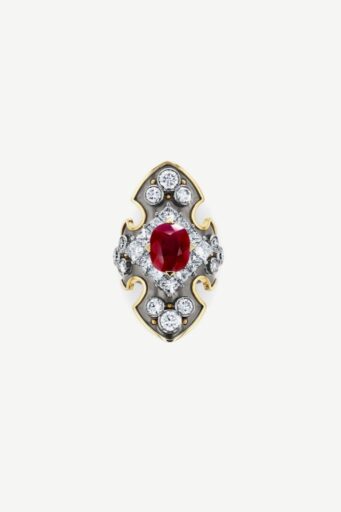 Elie Top Ruby & Diamond Bouclier Ring La Dame du Lac